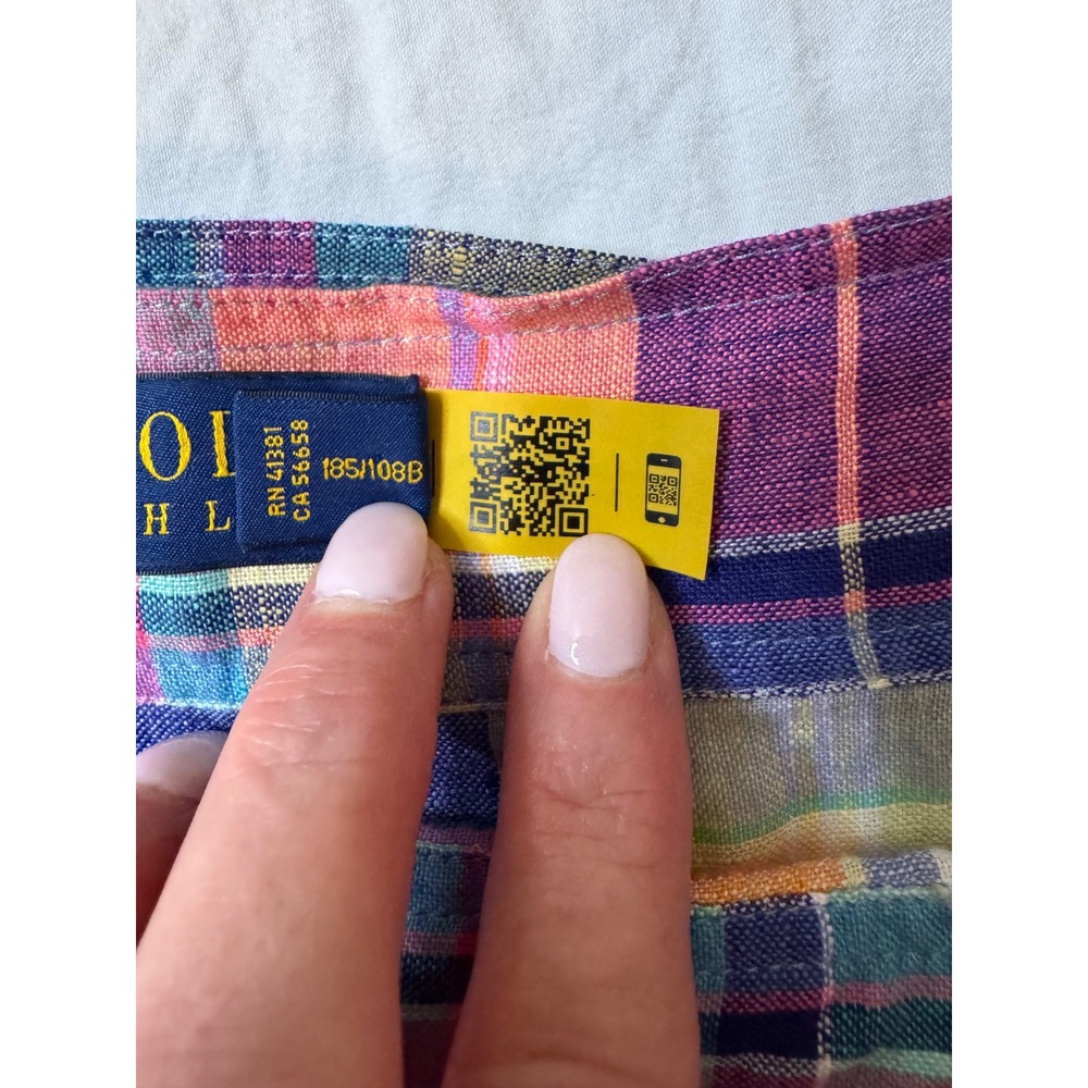 Polo Ralph Lauren Madras Linen Wrap Skirt Multicolor Plaid Ruffle High Low 14 - Picture 5 of 10